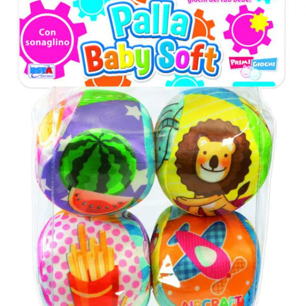 Palla baby soft - 4 palle con sonaglino 10 cm